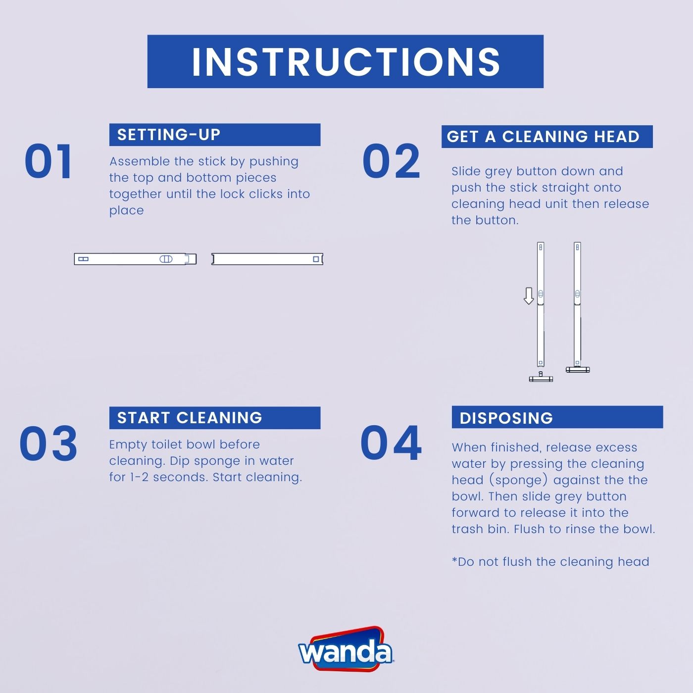 Wanda Toilet Cleaning System Set with FREE 8 Disposable Scrub Pad Refills